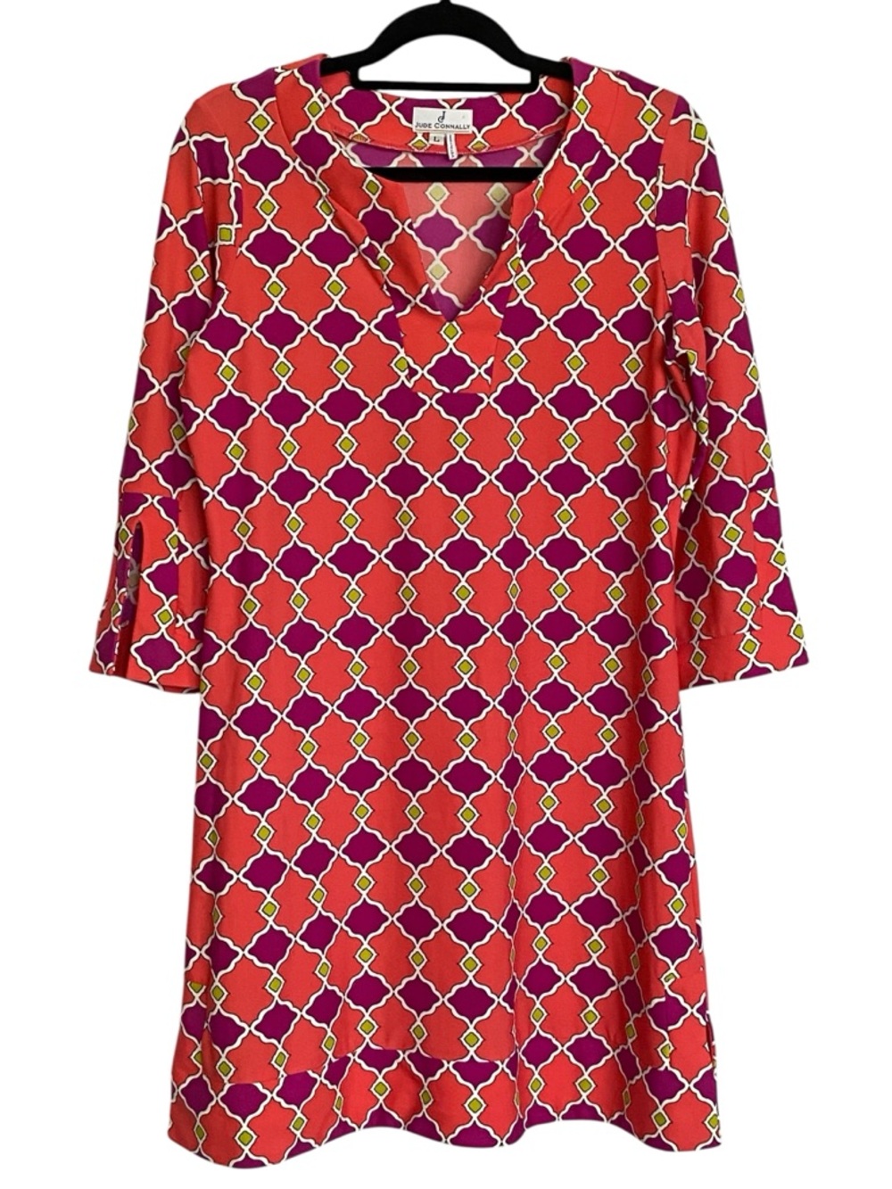 Jude Conally Geometric Print Shift Dress Pink Purple Womens Size Large Preppy